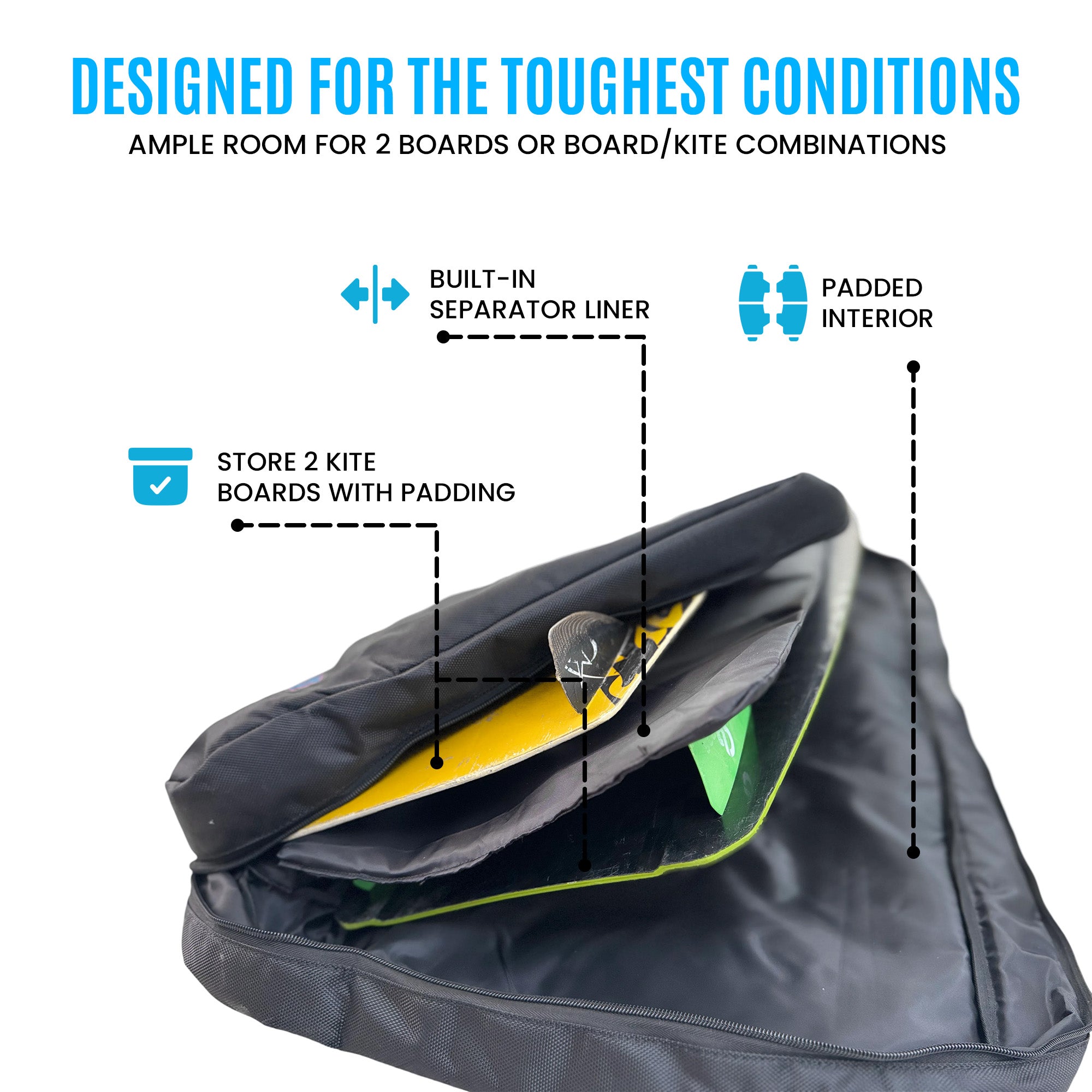 Kite Kulture Two Board Bag – Durable, Padded Kiteboard Bag for Two Boards up to 145cm