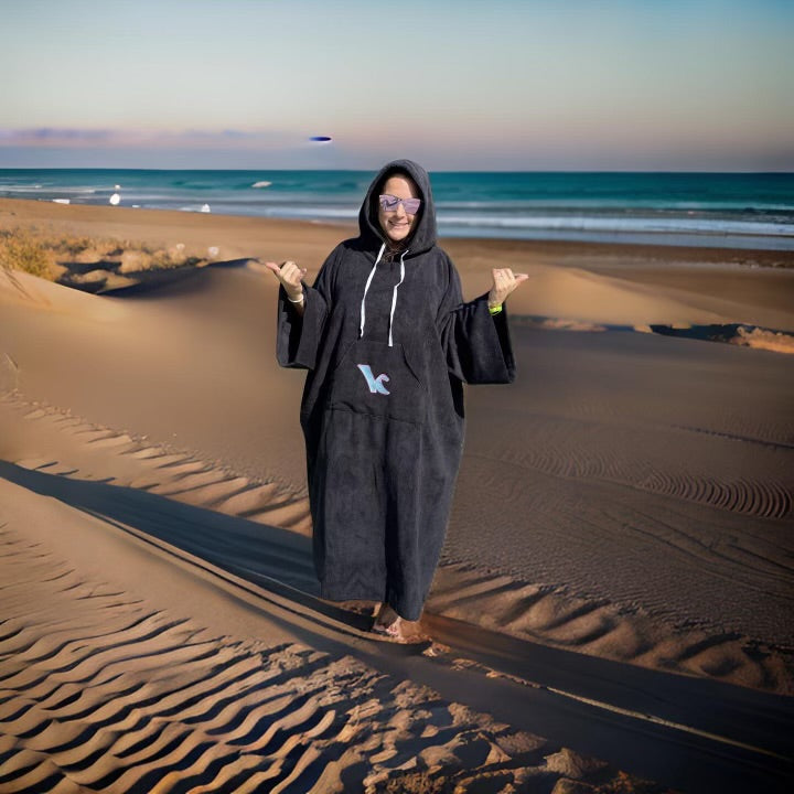 Kite Kulture Water Resistant Changing Robe – Warm, Wind resistant & Oversized Poncho for Kitesurfing, Wing Foiling, Surfing & Watersports